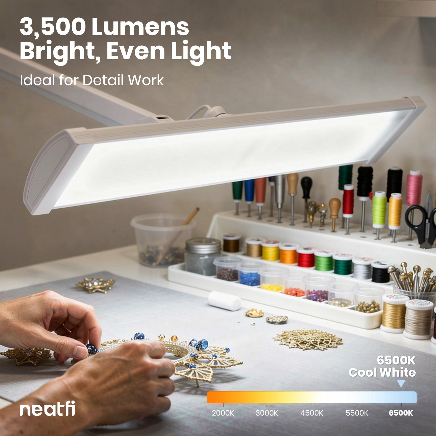 Neatfi Pro Series Ultra LED Desk Lamp – 3,500 Lumens, CRI 95, 26-Inch Wide, Dimmable Light, Black