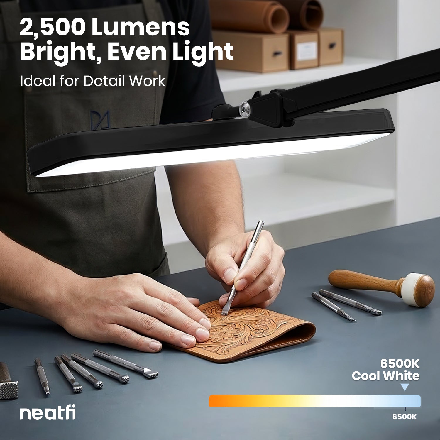 22” Wide Shade LED Desk Lamp with Clamp – 2500 Lumens Task Light for Workbench & Crafts, Black
