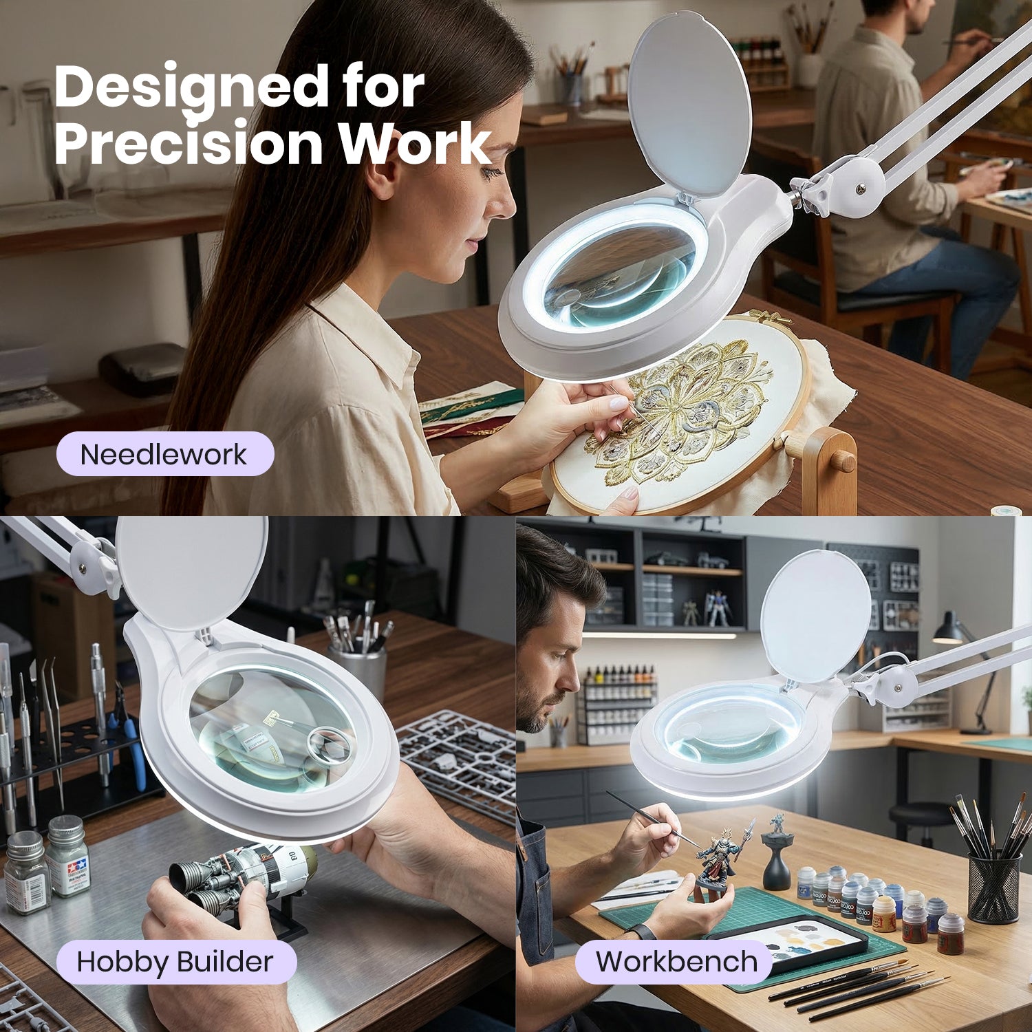 Neatfi Pro Series Bifocal LED Magnifying Lamp with Clamp – 8D/20D Magnification, CRI 95, 5-Inch Glass Lens, White