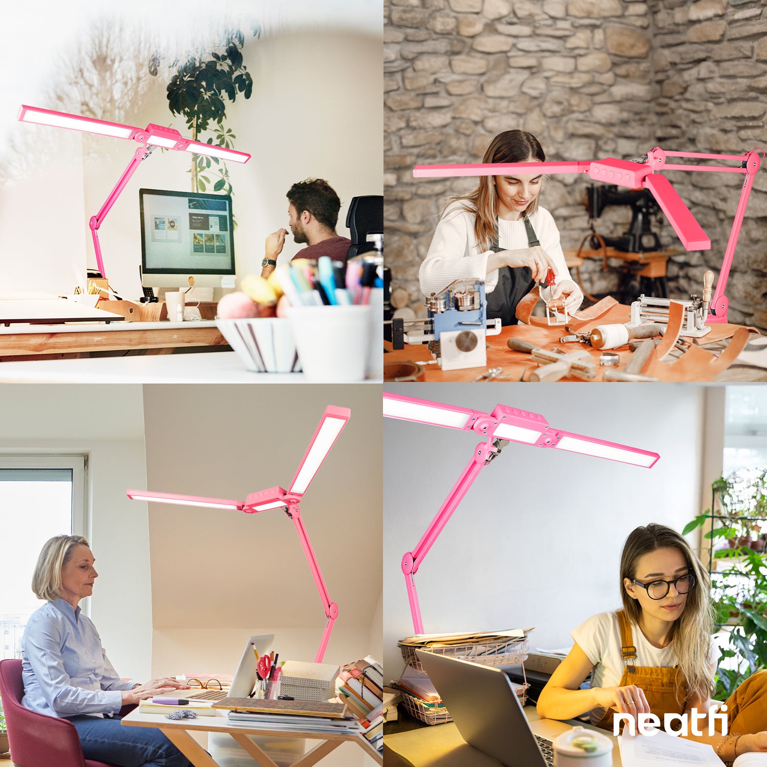 41” Wide Shade, 3000 Lumens LED Desk Lamp with Clamp – CRI 95, 3 Color Modes, Dimmable Task Light, Pink