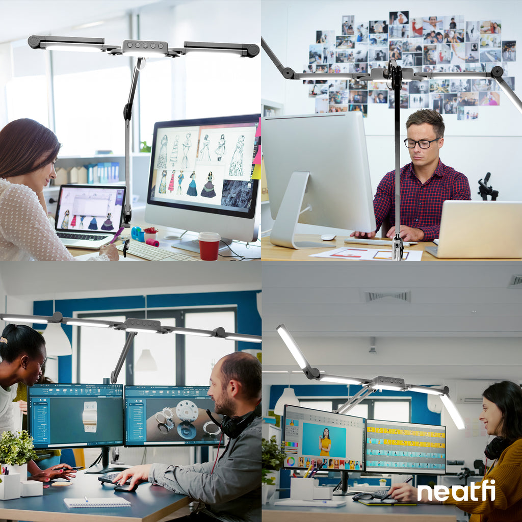 44" Wide Shade LED Desk Lamp with Clamp – 3000 Lumens, 3 Color Modes, CRI 95, Dimmable Task Light, Silver