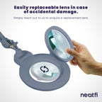 7” Wide Acrylic Lens LED Magnifying Lamp with Clamp – 1600 Lumens, Dimmable for Close Works, Gray