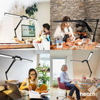 41” Wide Shade, 3000 Lumens LED Desk Lamp with Clamp – CRI 95, 3 Color Modes, Dimmable Task Light, Black