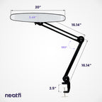20” Wide Head LED Desk Lamp with Clamp – 2200 Lumens Task Light for Home Office & Crafts, Black