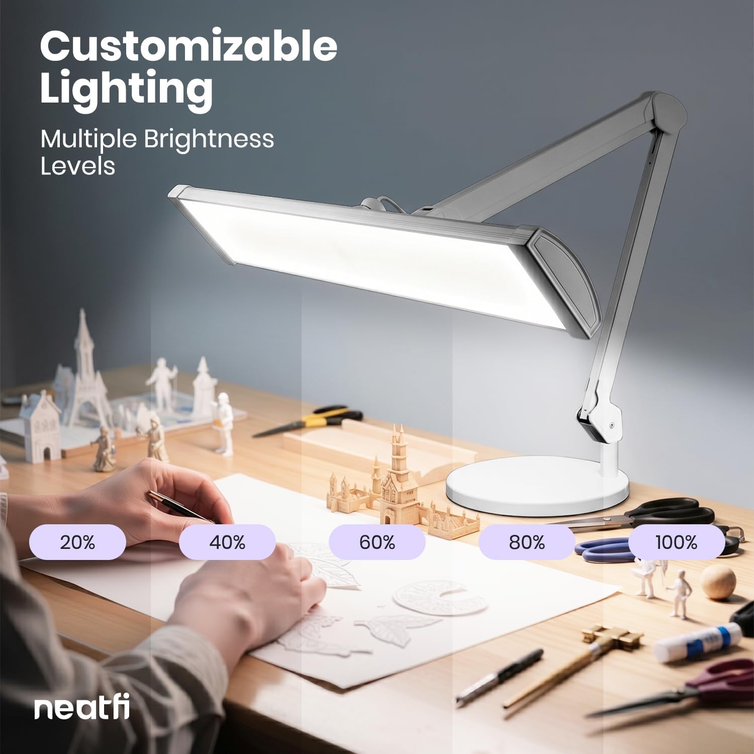 Lampe de bureau LED 3500 lumens avec base – 66 cm ultra-large, 3 modes d'éclairage, contrôle tactile, blanc
