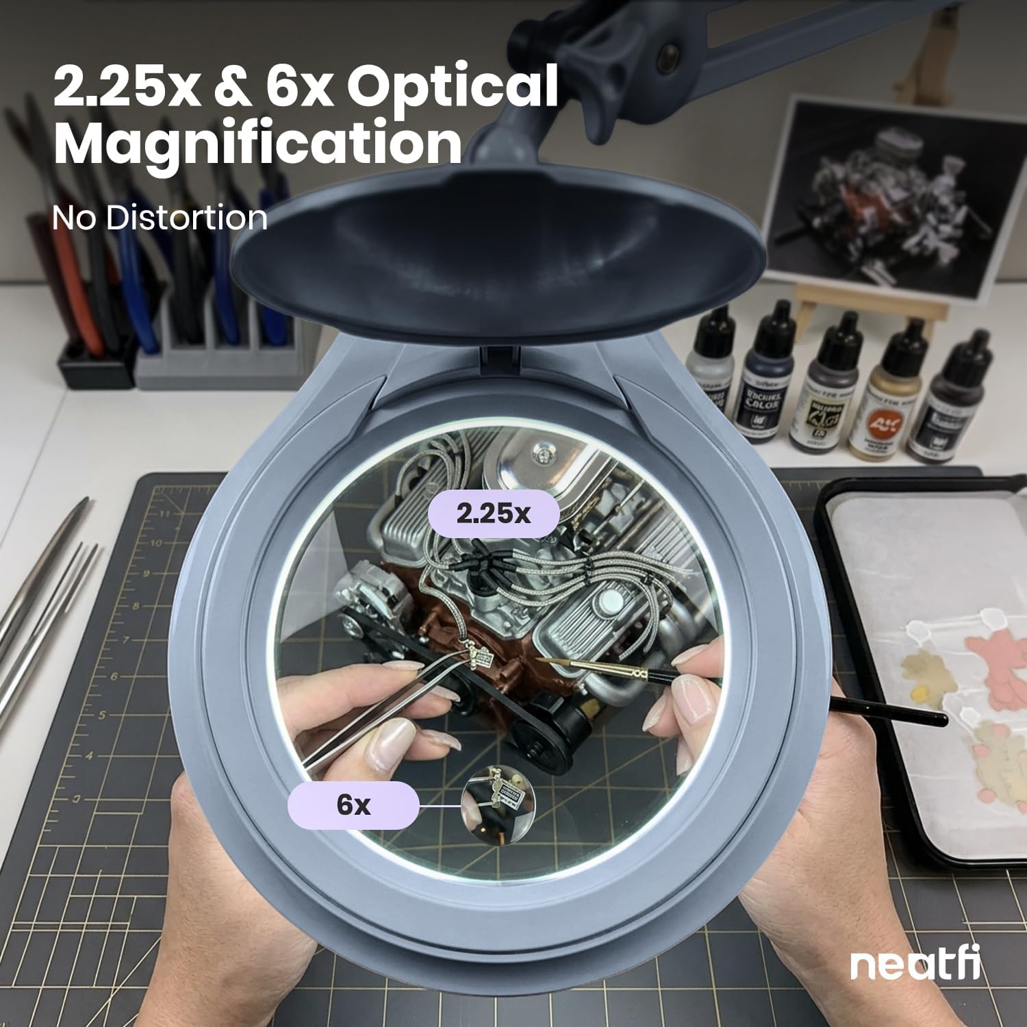 5" Wide Bifocals Lens – 1200 Lumens LED Magnifying Lamp for Crafts & Detail Works, Clamp Mount, Gray
