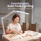 Lámpara LED de escritorio con pinza, cabezal ancho de 20 pulgadas, 2200 lúmenes, luz de trabajo para oficina en casa y manualidades, color negro
