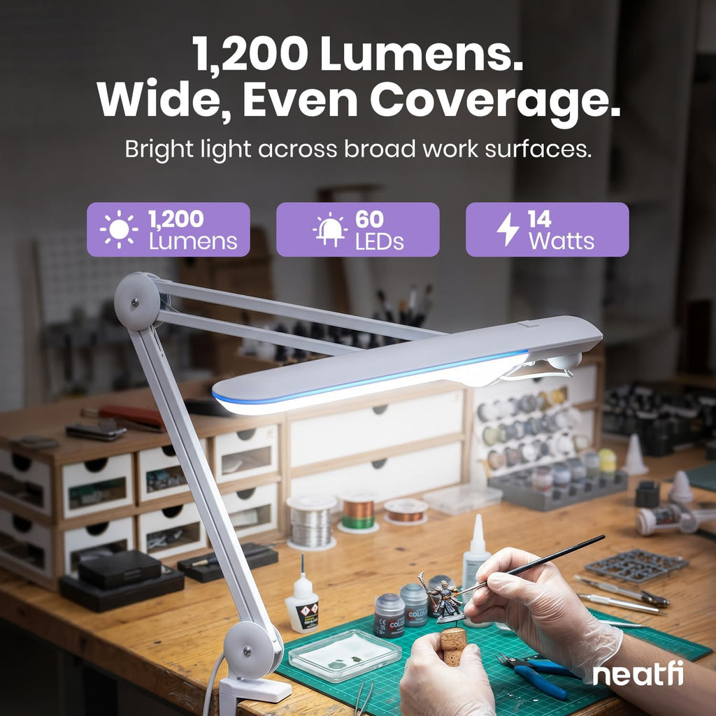 Lámpara LED de escritorio con pinza, cabezal ancho de 20 pulgadas, 2200 lúmenes, luz de trabajo para oficina en casa y manualidades, color negro
