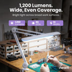 Lámpara LED de escritorio con pinza, cabezal ancho de 20 pulgadas, 2200 lúmenes, luz de trabajo para oficina en casa y manualidades, color negro