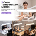 Lámpara LED de escritorio con pinza, cabezal ancho de 20 pulgadas, 2200 lúmenes, luz de trabajo para oficina en casa y manualidades, color negro