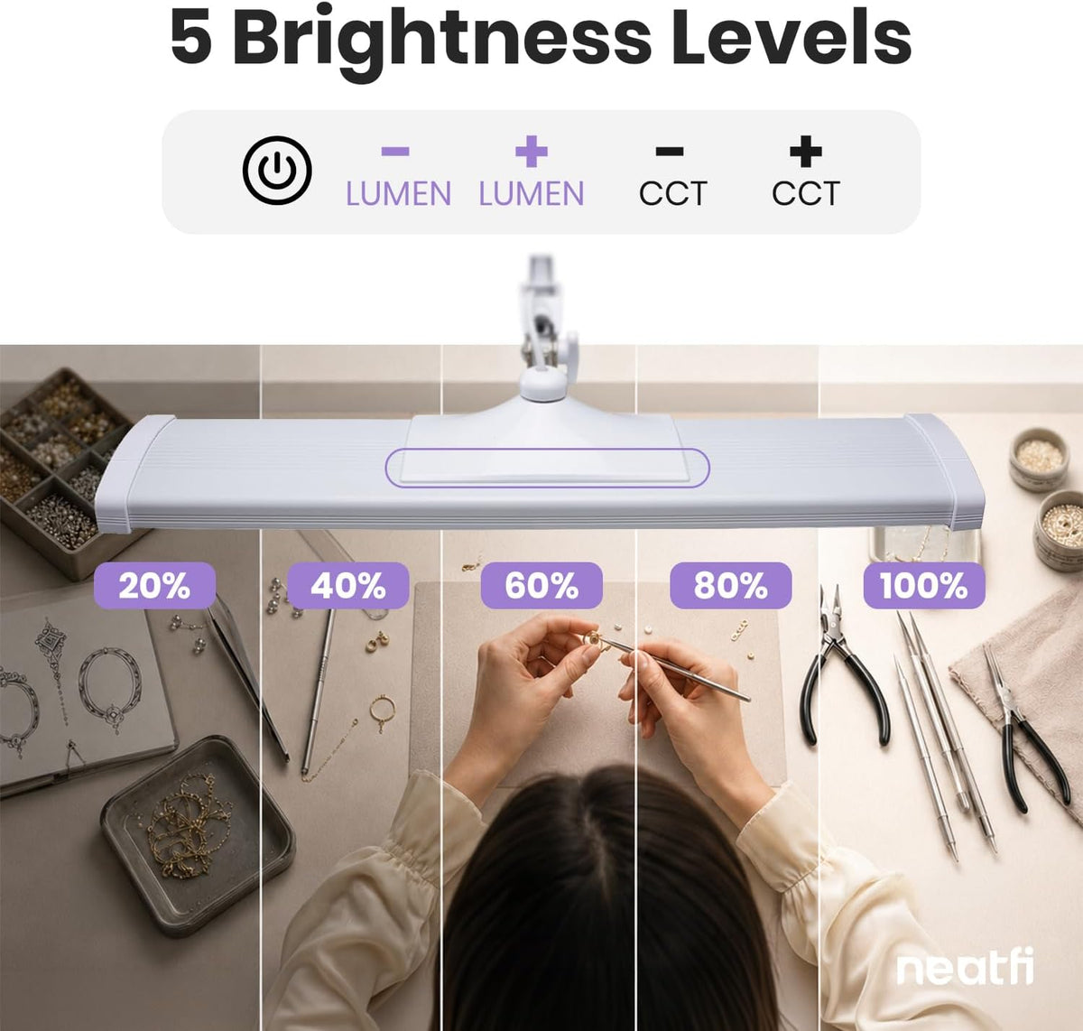 Lampe de bureau LED à tête large de 20 po avec pince – Lampe de travail de 2200 lumens pour bureau à domicile et travaux manuels, noire