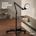 Lampe loupe DEL sur pied de 1200 lumens avec lentille en verre à double foyer de 12,7 cm de large et base roulante, noire