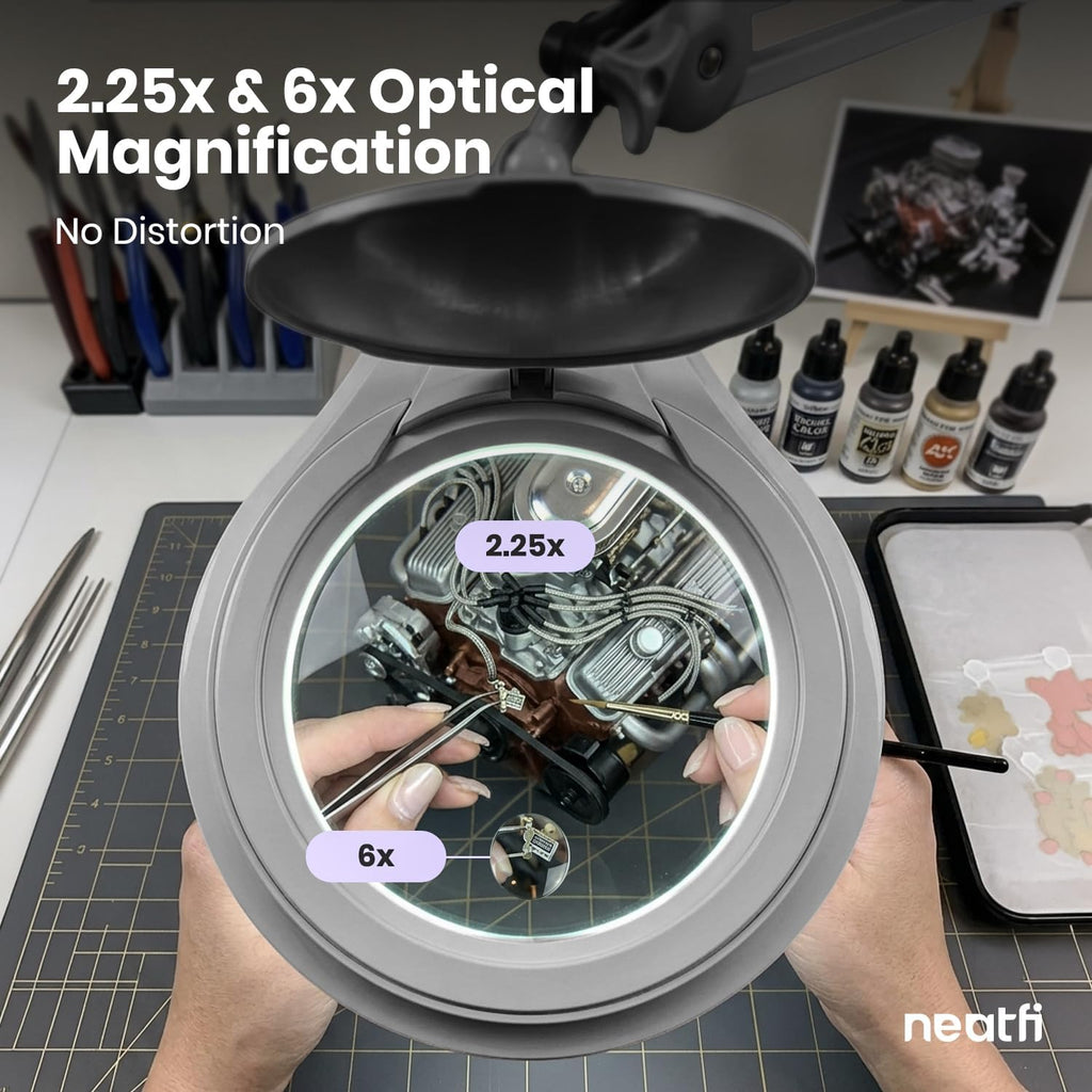 5" Wide Bifocal Lens – 1200 Lumens LED Magnifying Lamp for Crafts & Detail Works, Clamp Mount, Silver