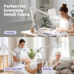 6.8" Lens LED Magnifying Floor Lamp – 3D + 12D, 1.75x/4x, Dimmable 6500K, Adjustable Arm, White