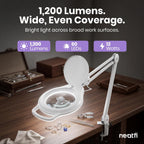 Lámpara LED de escritorio con pinza, cabezal ancho de 20 pulgadas, 2200 lúmenes, luz de trabajo para oficina en casa y manualidades, color negro
