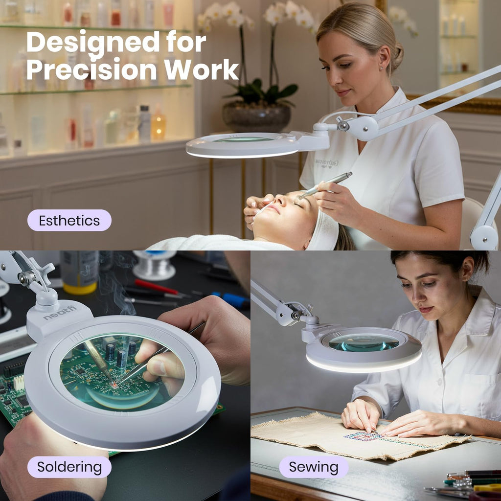 Pro Series XL Bifocal LED Magnifying Lamp – 5D/20D, CRI 95, Dimmable, Adjustable Arm, White