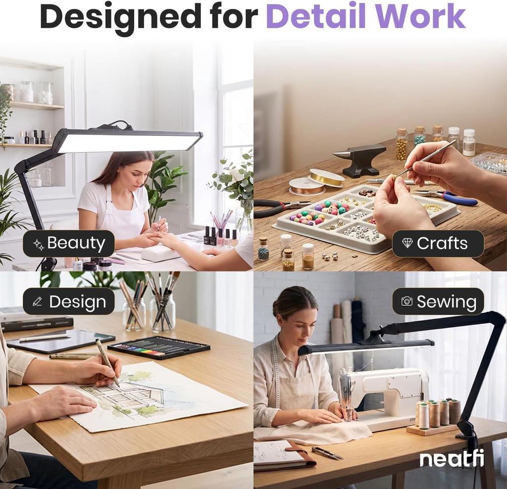 Lampe de bureau LED à tête large de 20 po avec pince – Lampe de travail de 2200 lumens pour bureau à domicile et travaux manuels, noire