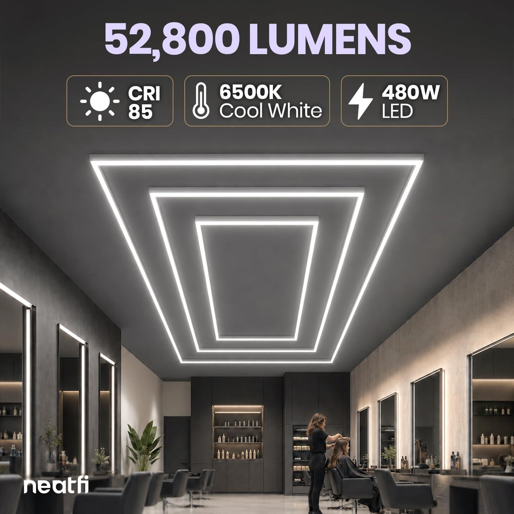 Plafonnier LED 2 rectangles 35 200 lumens avec kit de suspension pour magasins et salles de sport, blanc froid