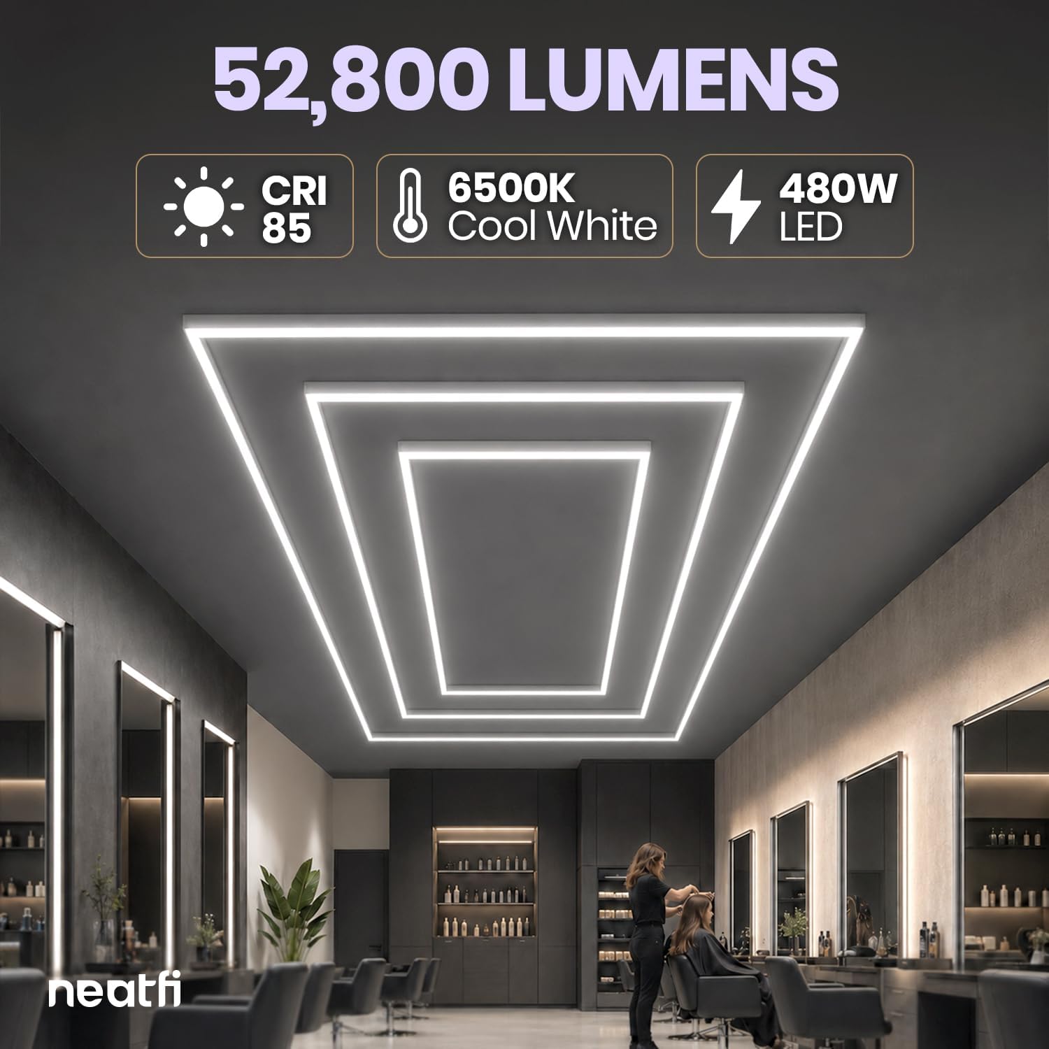 Plafonnier LED 2 rectangles 35 200 lumens avec kit de suspension pour magasins et salles de sport, blanc froid