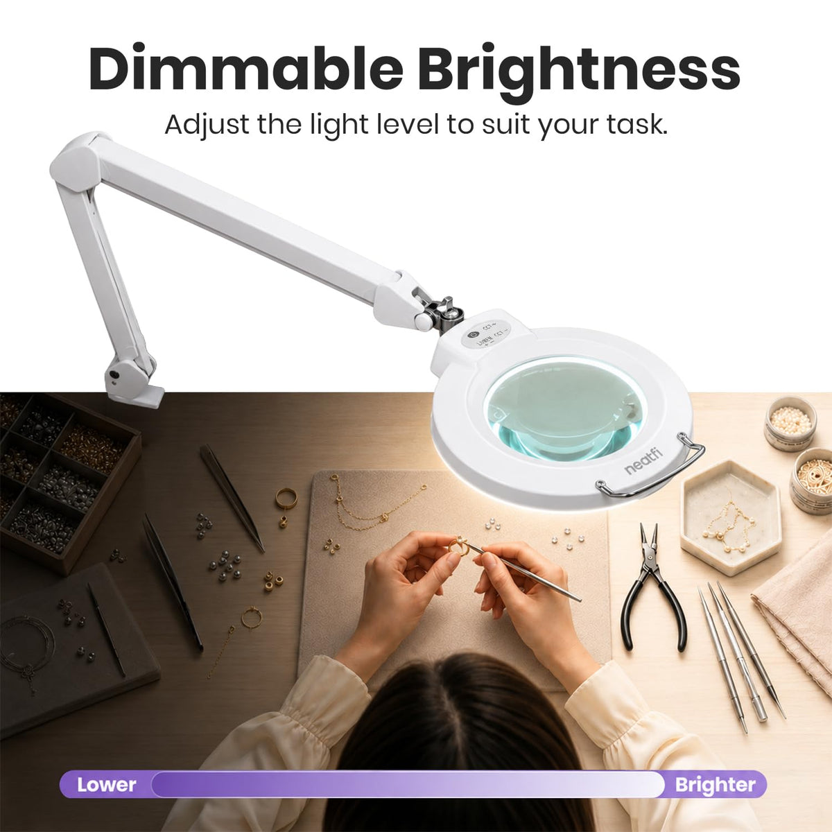 Lámpara de Tareas Elite de 2260 Lúmenes con Abrazadera – 22" de Ancho, 3 Modos de Color para Uñas y Manualidades, Negro