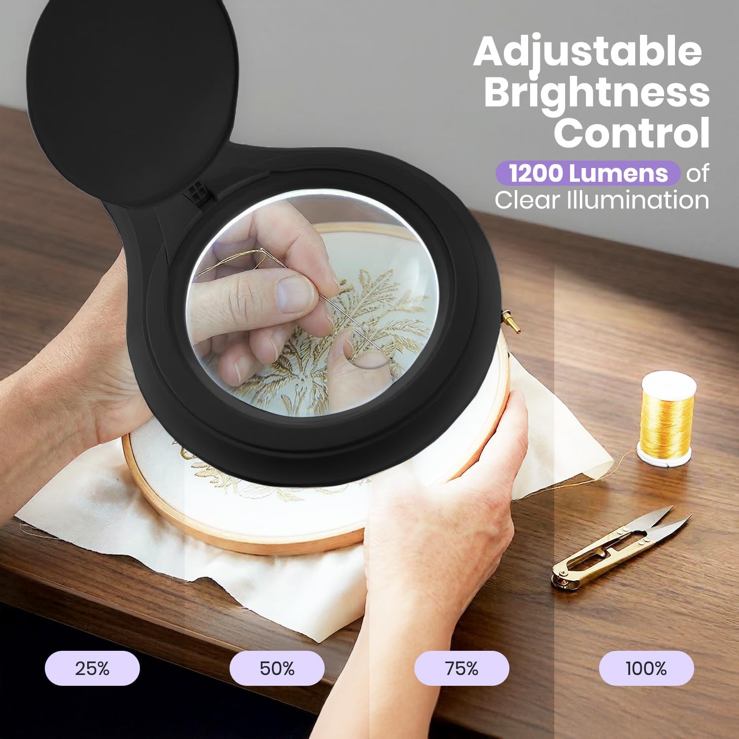 5" Wide Bifocal Lens – 1200 Lumens LED Magnifying Lamp for Crafts & Detail Works, Clamp Mount, Black