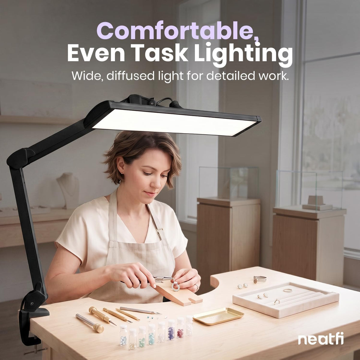Lampe de bureau LED à tête large de 20 po avec pince – Lampe de travail de 2200 lumens pour bureau à domicile et travaux manuels, noire