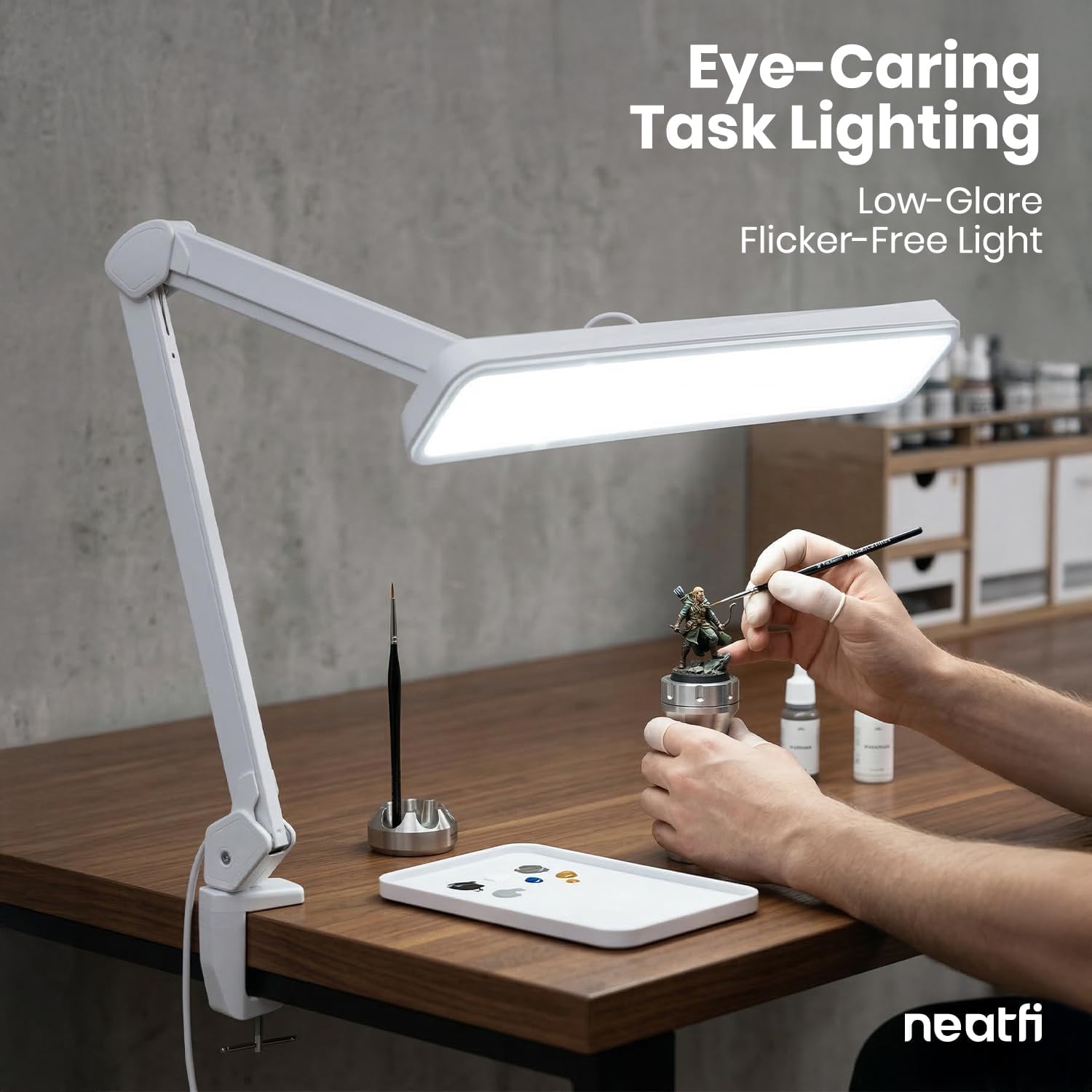 Lampe de bureau à LED de 2500 lumens avec pince – Abat-jour large de 22 pouces, 5 modes de couleur pour les ongles et l'artisanat, blanc