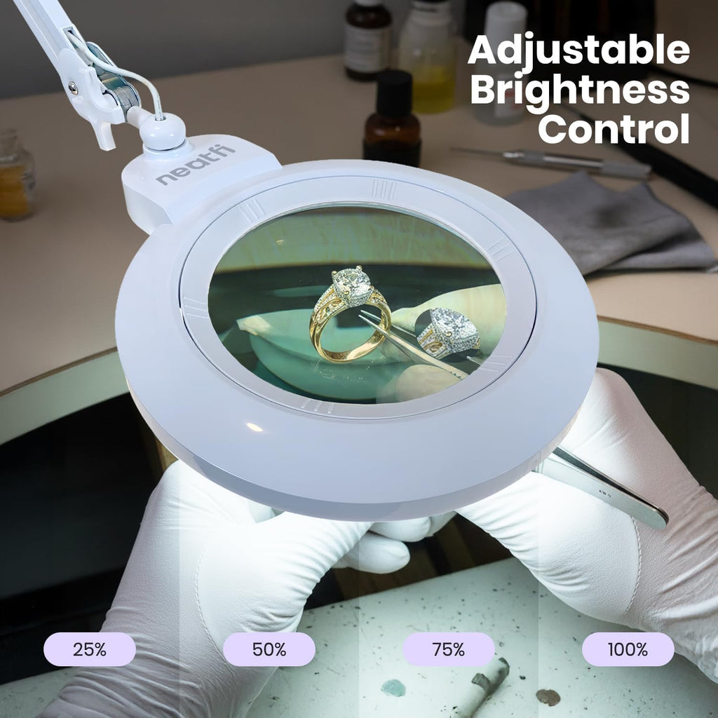 Pro Series XL Bifocal LED Magnifying Lamp – 5D/20D, CRI 95, Dimmable, Adjustable Arm, White