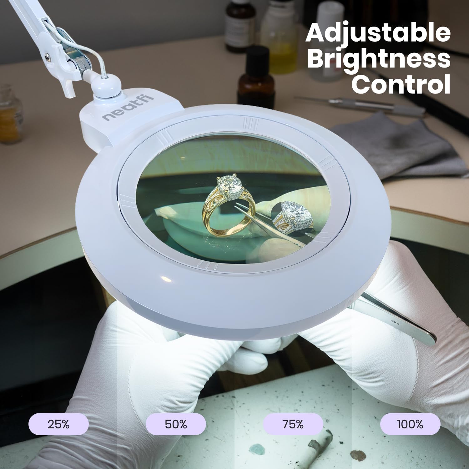 Pro Series XL Bifocal LED Magnifying Lamp – 5D/20D, CRI 95, Dimmable, Adjustable Arm, White