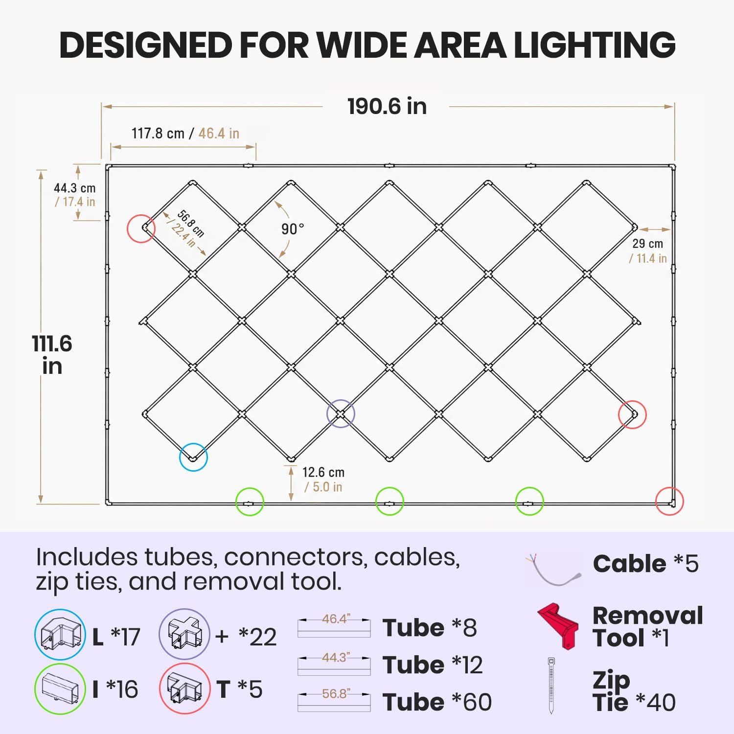 2 Rectángulos, luz de techo LED de 35,200 lúmenes con kit colgante para tiendas y gimnasios, blanco frío