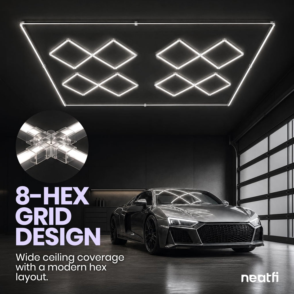 49,280 Lumens LED Garage Light, 8-Hex Grid, Close-to-Ceiling, Cool White
