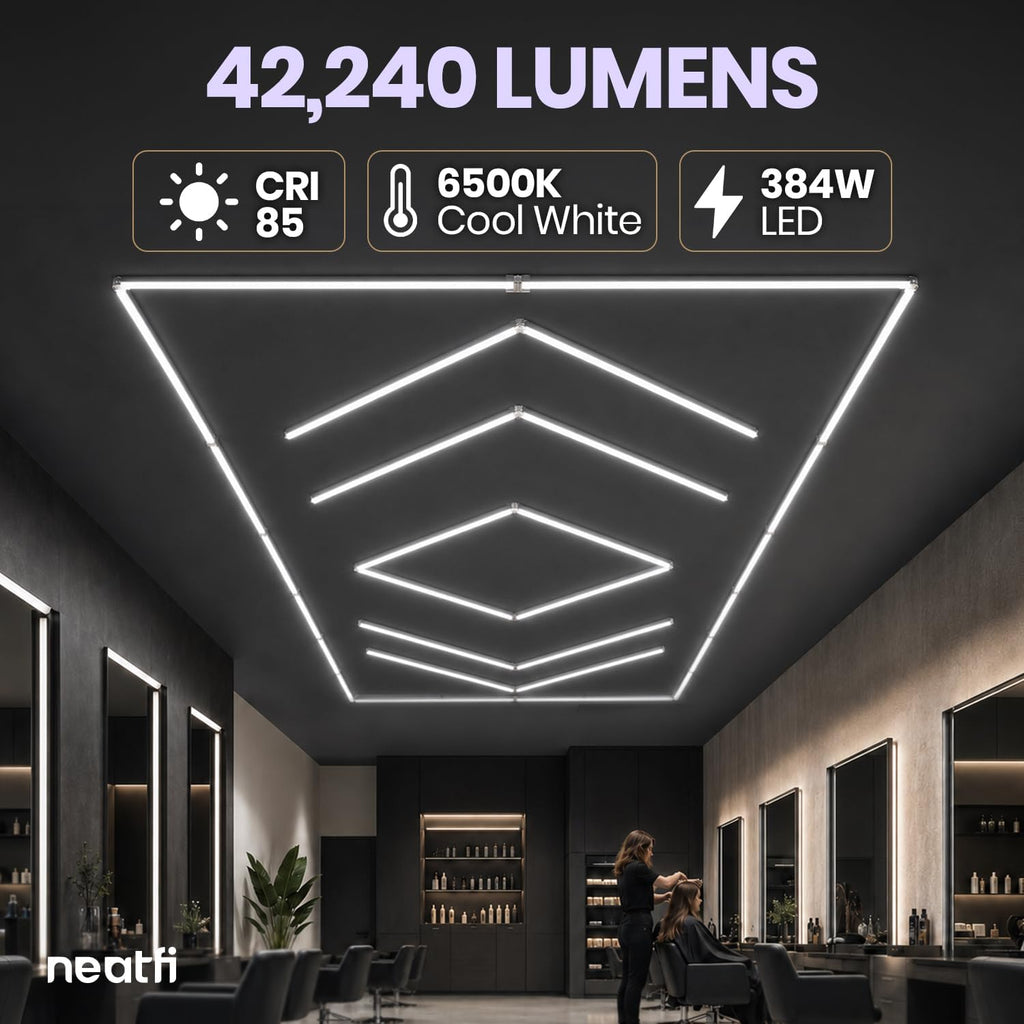 2 Rectángulos, luz de techo LED de 35,200 lúmenes con kit colgante para tiendas y gimnasios, blanco frío