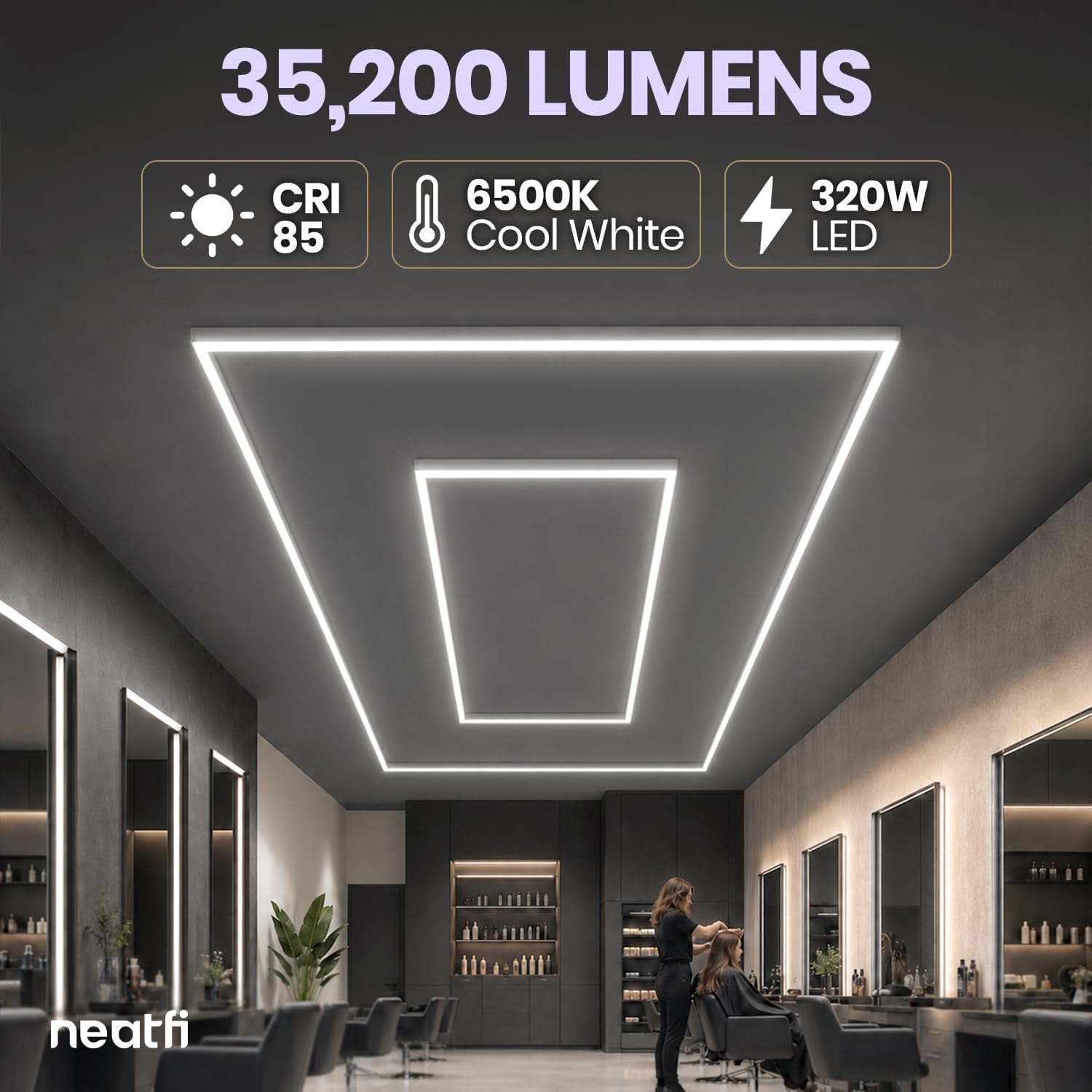 Plafonnier LED 2 rectangles 35 200 lumens avec kit de suspension pour magasins et salles de sport, blanc froid