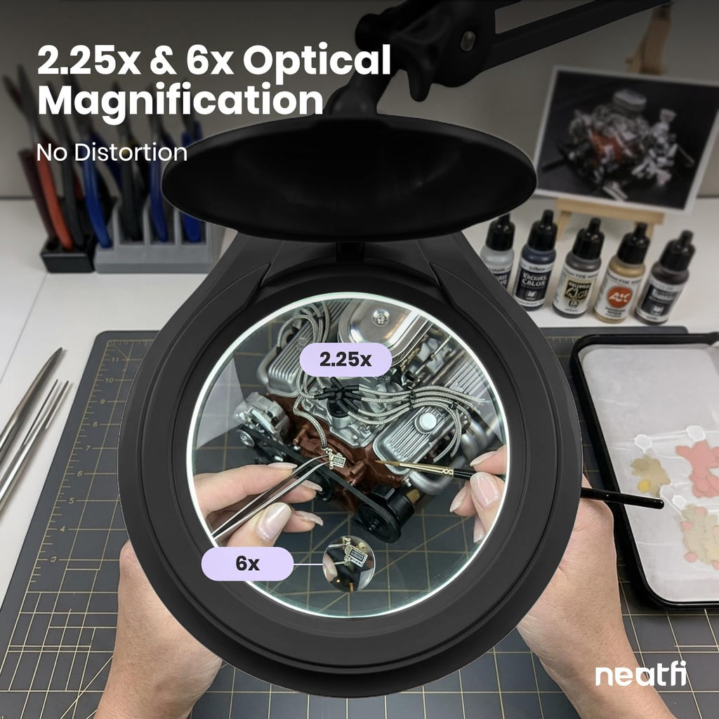 5" Wide Bifocal Lens – 1200 Lumens LED Magnifying Lamp for Crafts & Detail Works, Clamp Mount, Black
