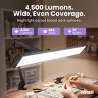 Lampe de bureau LED à tête large de 20 po avec pince – Lampe de travail de 2200 lumens pour bureau à domicile et travaux manuels, noire
