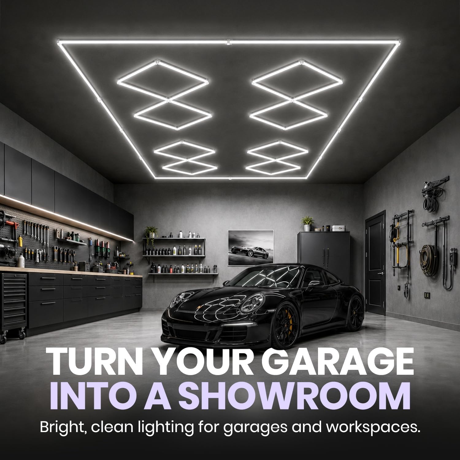 49,280 Lumens LED Garage Light, 8-Hex Grid, Close-to-Ceiling, Cool White