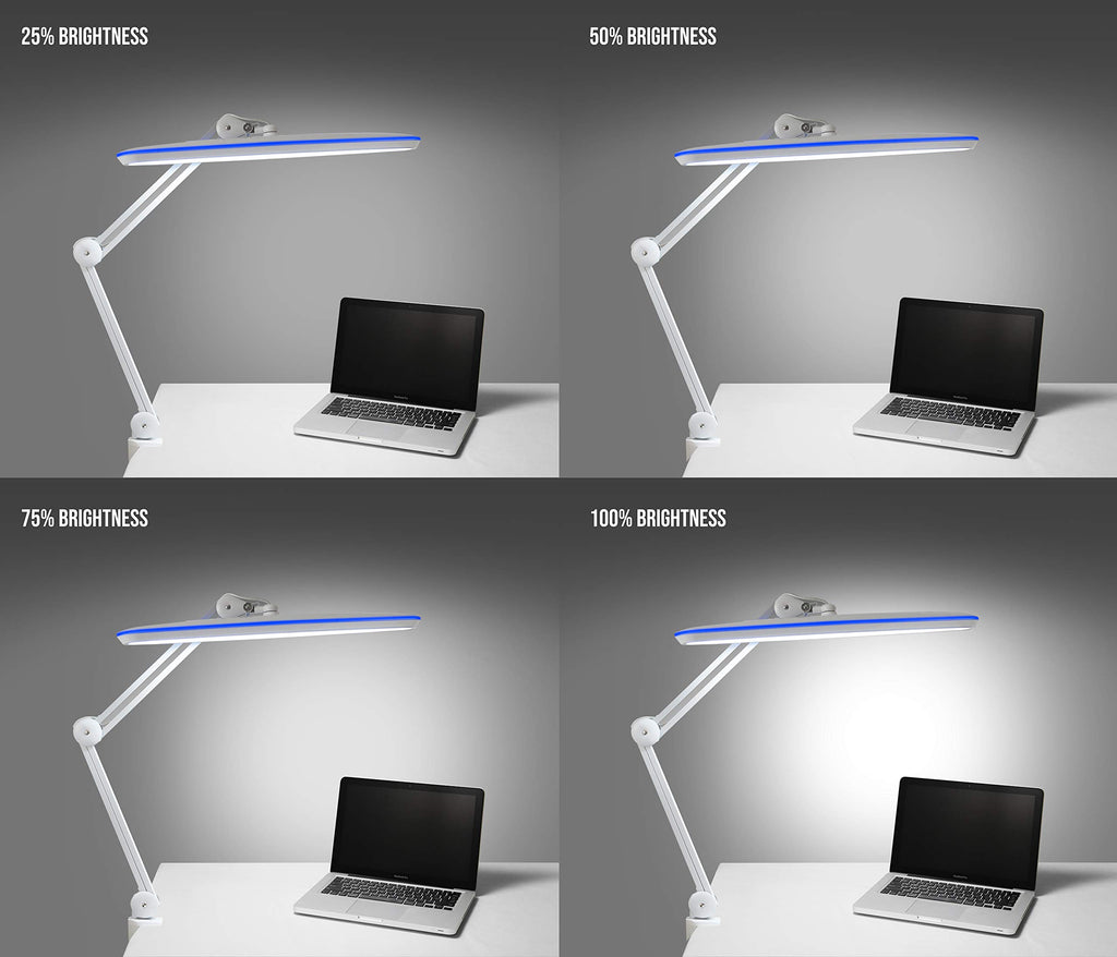 2200 Lumens LED Desk Lamp with Clamp – 23" Wide, 3 Light Modes for Workbench & Home Office, White