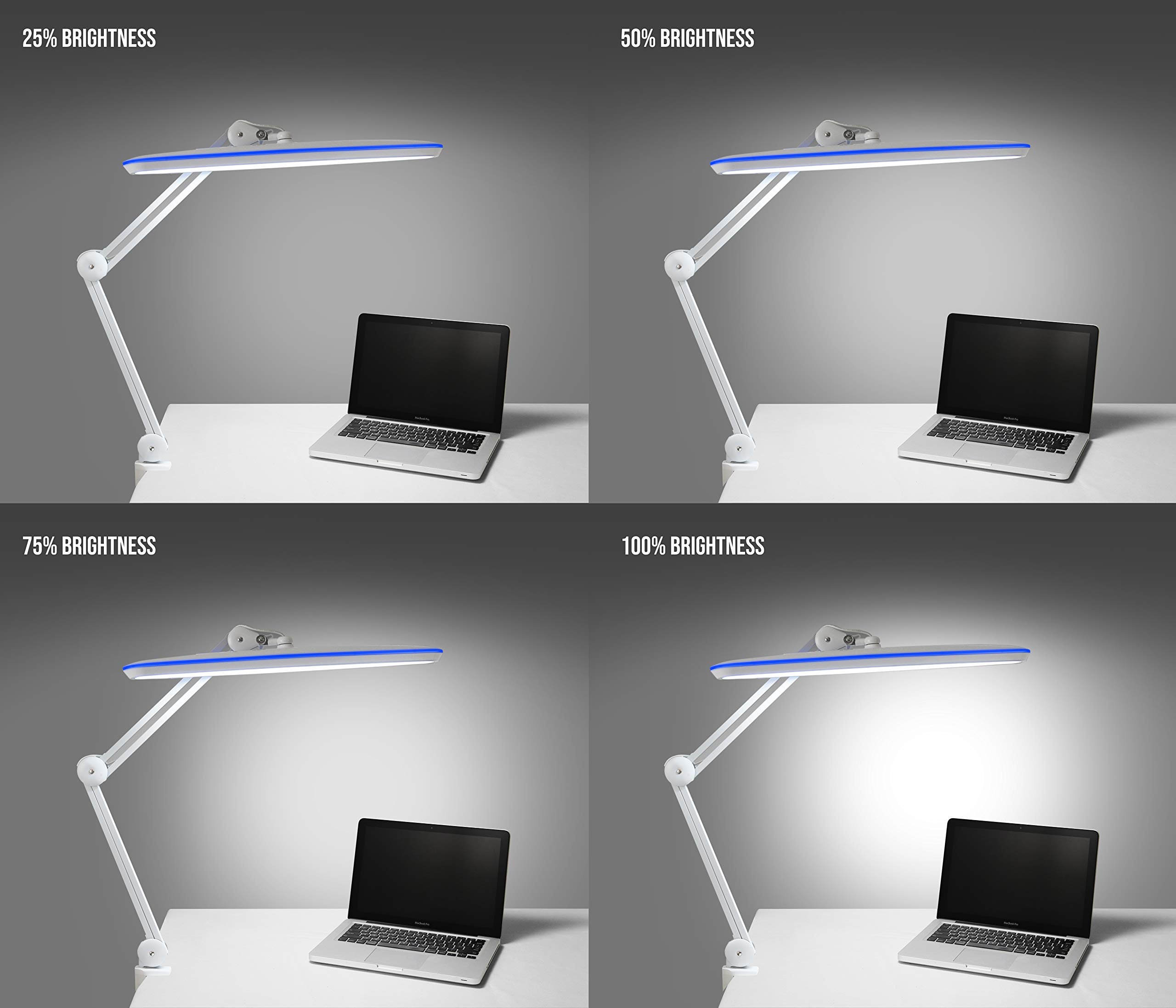 2200 Lumens LED Desk Lamp with Clamp – 23" Wide, 3 Light Modes for Workbench & Home Office, White