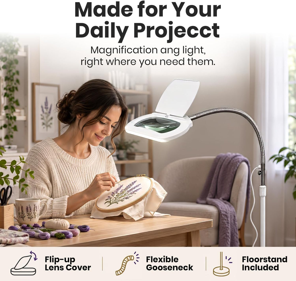 Lampe de travail Elite 2260 lumens avec pince – 22" de large, 3 modes de couleur pour les ongles et l'artisanat, Noir