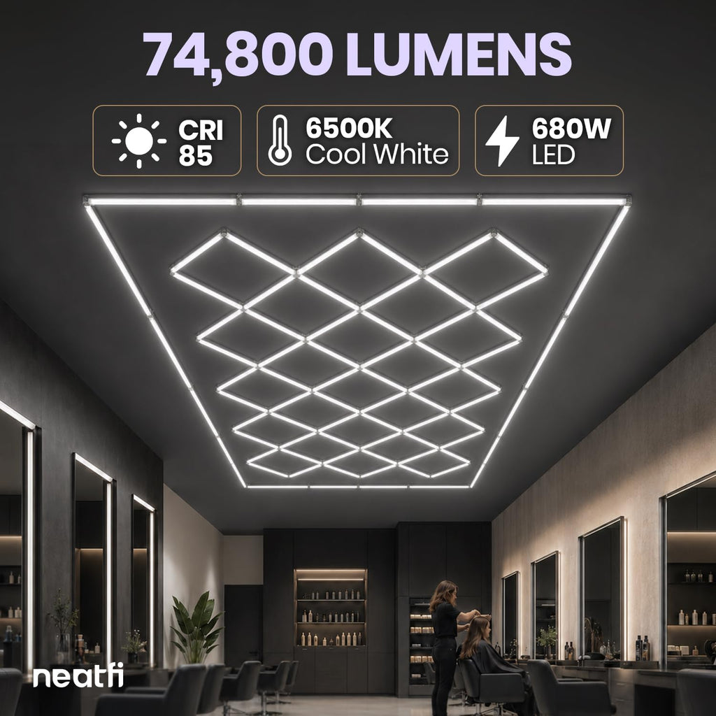 2 Rectángulos, luz de techo LED de 35,200 lúmenes con kit colgante para tiendas y gimnasios, blanco frío