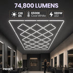 2 Rectángulos, luz de techo LED de 35,200 lúmenes con kit colgante para tiendas y gimnasios, blanco frío
