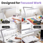 Lámpara de Tareas Elite de 2260 Lúmenes con Abrazadera – 22" de Ancho, 3 Modos de Color para Uñas y Manualidades, Negro