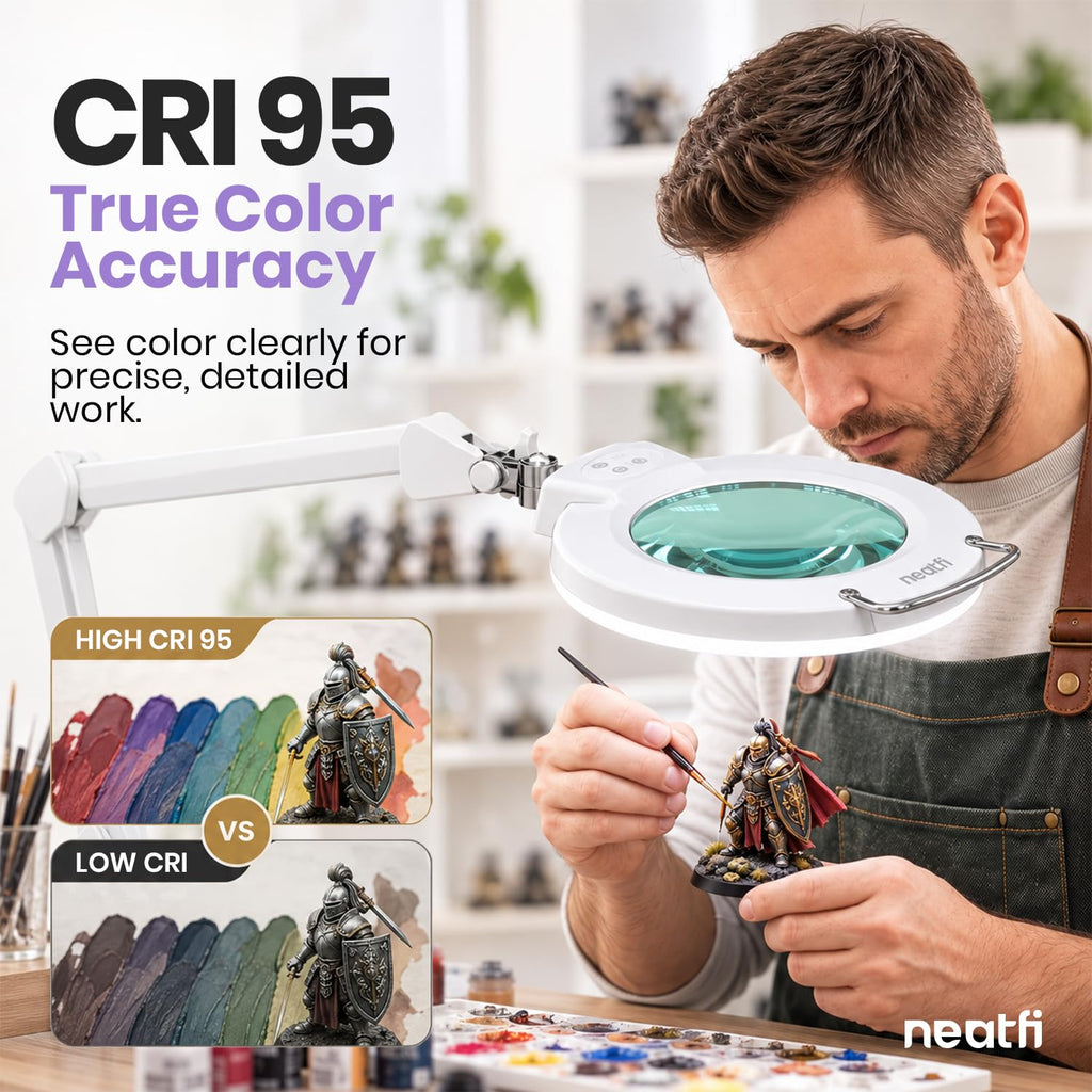 Lámpara de Tareas Elite de 2260 Lúmenes con Abrazadera – 22" de Ancho, 3 Modos de Color para Uñas y Manualidades, Negro
