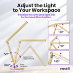 Professional LED Task Lamp, 20W, CRI 95, Stepless Dimming, Gold