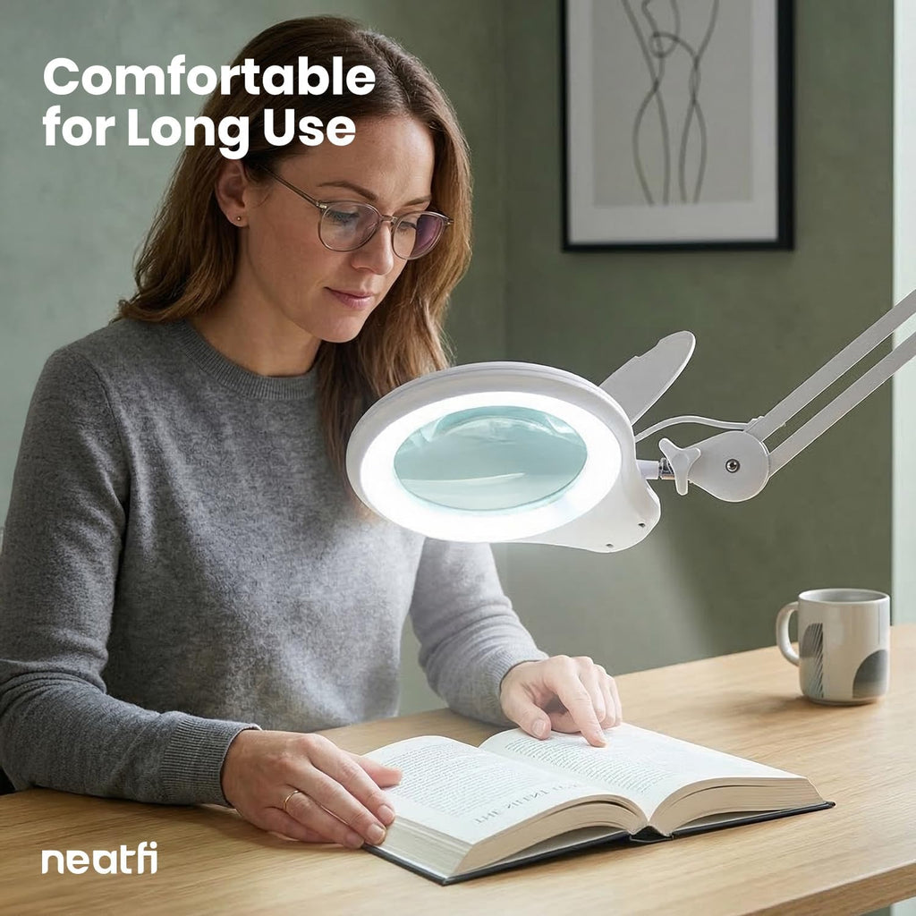 5" Wide Bifocals Glass Lens – 1200 Lumens LED Magnifying Floor Lamp with Rolling Base, White