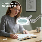 5" Wide Bifocals Glass Lens – 1200 Lumens LED Magnifying Floor Lamp with Rolling Base, White