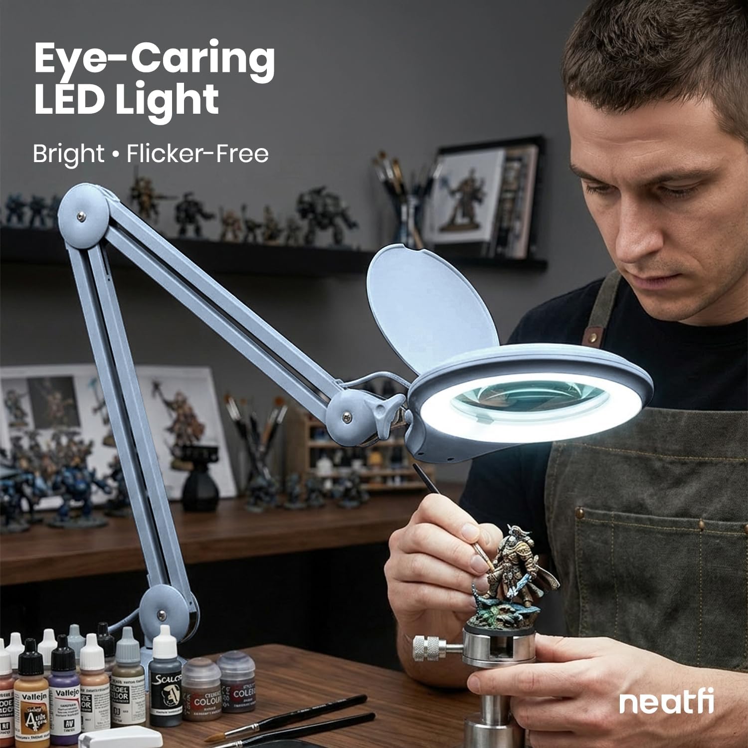5" Wide Bifocals Lens – 1200 Lumens LED Magnifying Lamp for Crafts & Detail Works, Clamp Mount, Gray