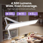 Lámpara LED de escritorio con pinza, cabezal ancho de 20 pulgadas, 2200 lúmenes, luz de trabajo para oficina en casa y manualidades, color negro