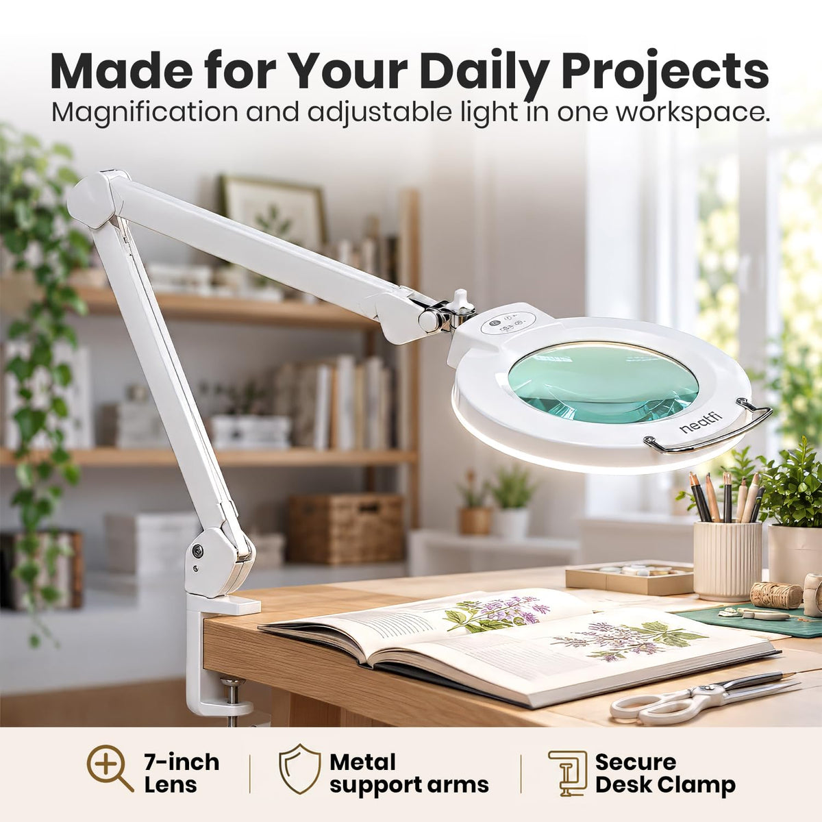 Lámpara de Tareas Elite de 2260 Lúmenes con Abrazadera – 22" de Ancho, 3 Modos de Color para Uñas y Manualidades, Negro