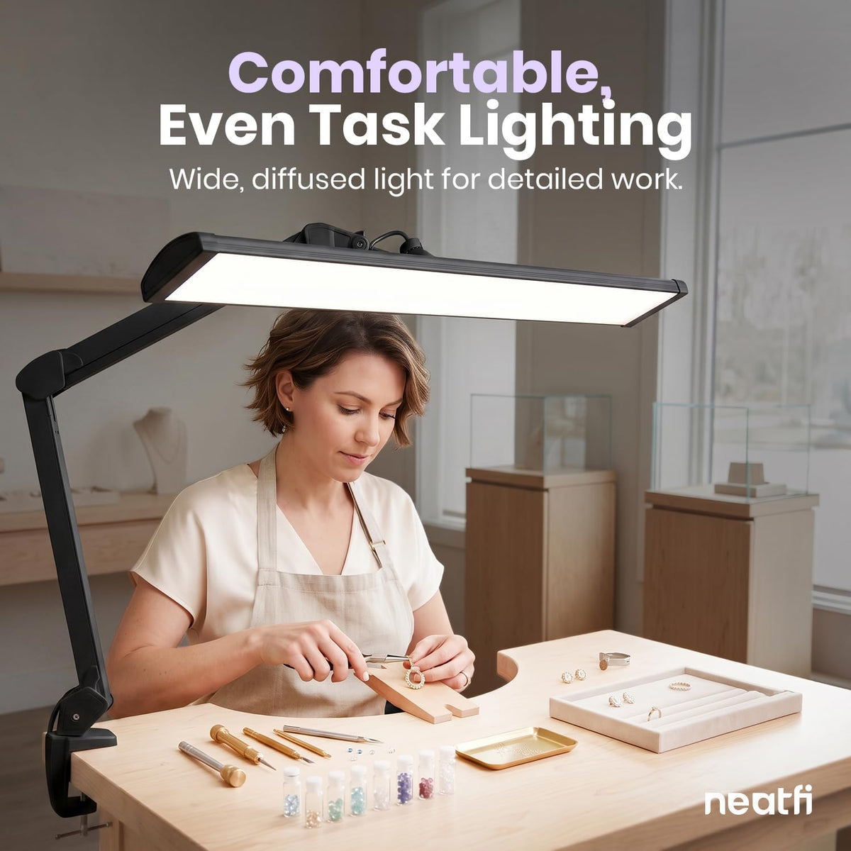 Lampe de bureau LED à tête large de 20 po avec pince – Lampe de travail de 2200 lumens pour bureau à domicile et travaux manuels, noire